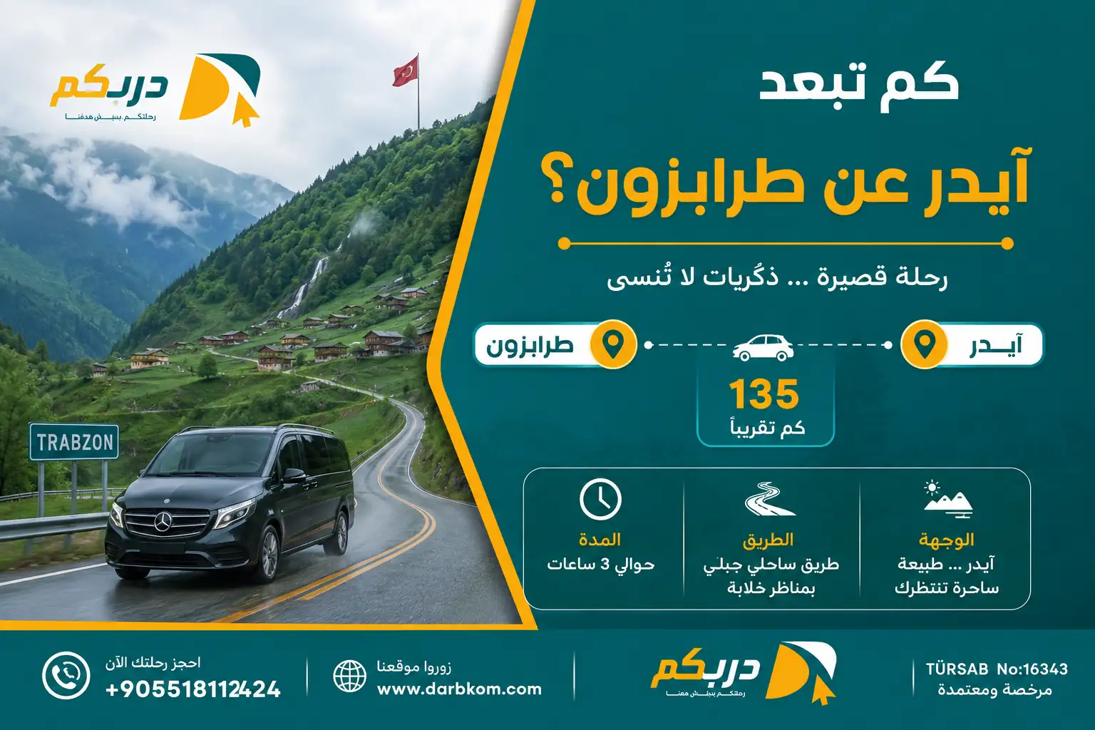 كم تبعد آيدر عن طرابزون